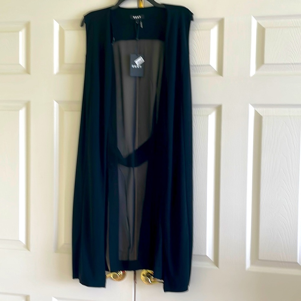 NWT DKNY Chiffon Back Long Vest, Size M.